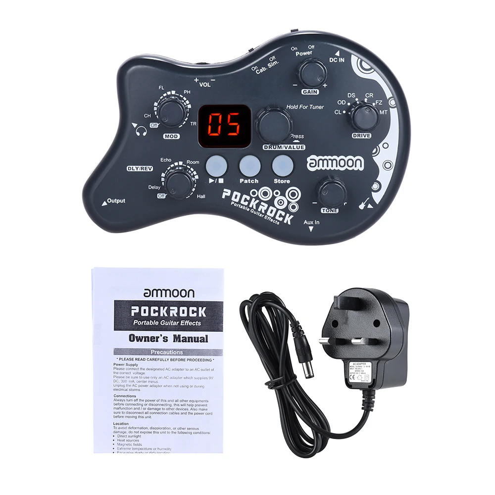 Ammoon PockRock портативная гитара Мульти-процессор эффектов Педаль эффектов 15 типов эффектов 40 барабанных ритмов Функция настройки