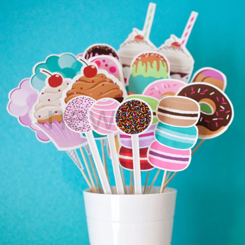 22pcs Photo Booth Prop Cupcake Toppers kid Birthday gift Party Decor ...