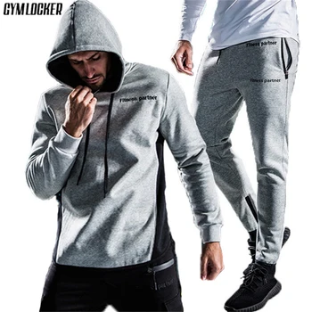 

GYMLOCKER Hoodies Suit Men Clothing Sets Gyms Tracksuit Fitness Bodybuilding Mens Hoodies+Pants Suit Jogger Men Set clothing