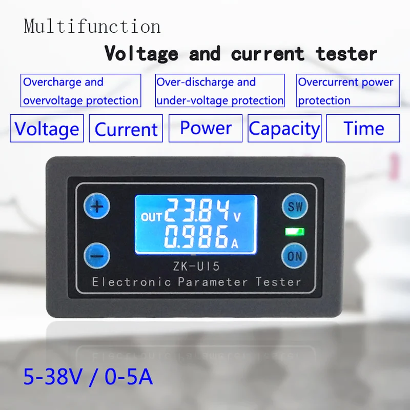 

DC5-38V Battery Tester Voltmeter ammeter electronic load monitor charger tester Power capacity Meter Charge discharge Controller
