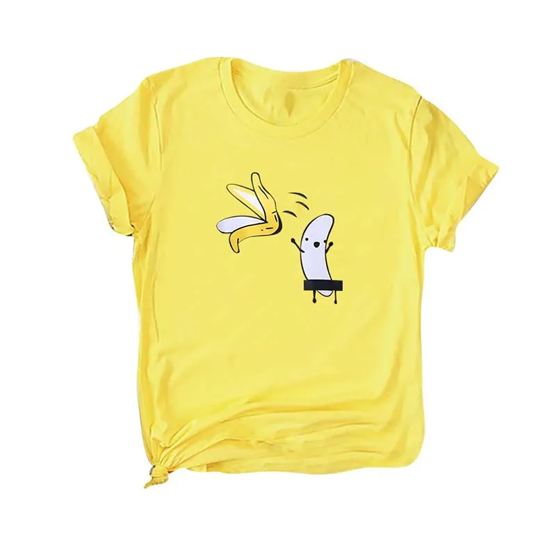 

Casual Cotton Funny T-Shirt Women Naked Banana Cartoon Print Short Sleeve O-Neck T Shirt Women Cute Tee Shirt Femme Summer Tops