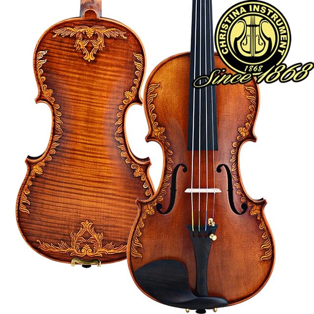 Best price at $444 Cheap Christina V07-carved Violin 4/4 Advanced Italy handmade violin Antique Spruce wood Violino Musical instrument,violin case,rosin