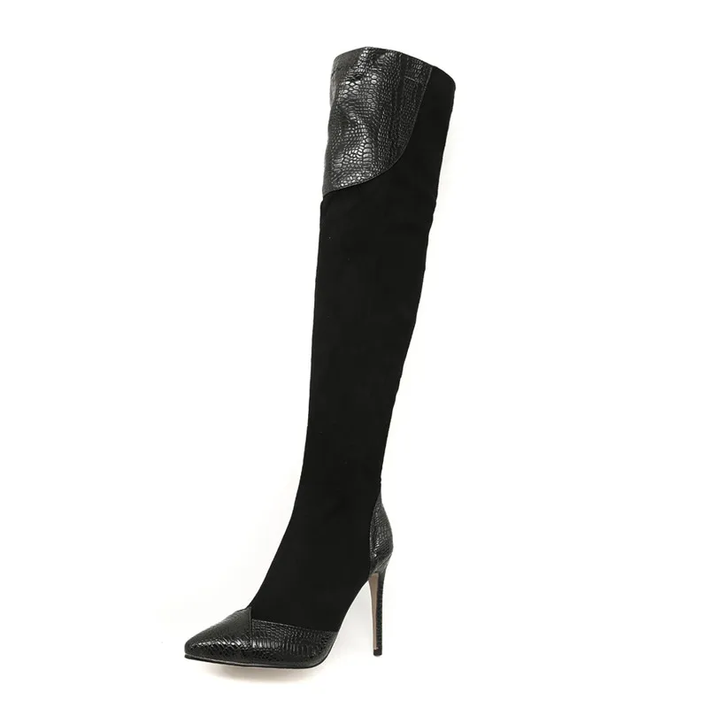 MORAZORA/ г. Большой размер 33-46, Сапоги выше колена женские пикантные ботфорты из флока обувь на высоком каблуке осенние ботинки с острым носком