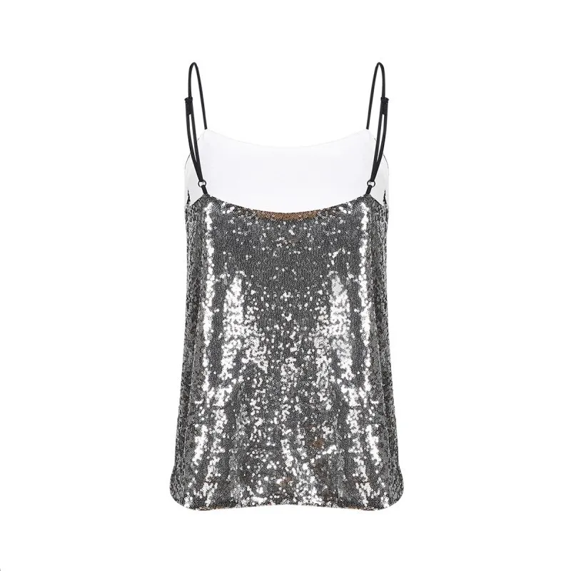 Sexy Sequin Tank Tops Women Spaghetti Straps Cami Vests Female Clubwear Tops Ladies Glitter Mermaid Sequined Camisole Tops silk camisole