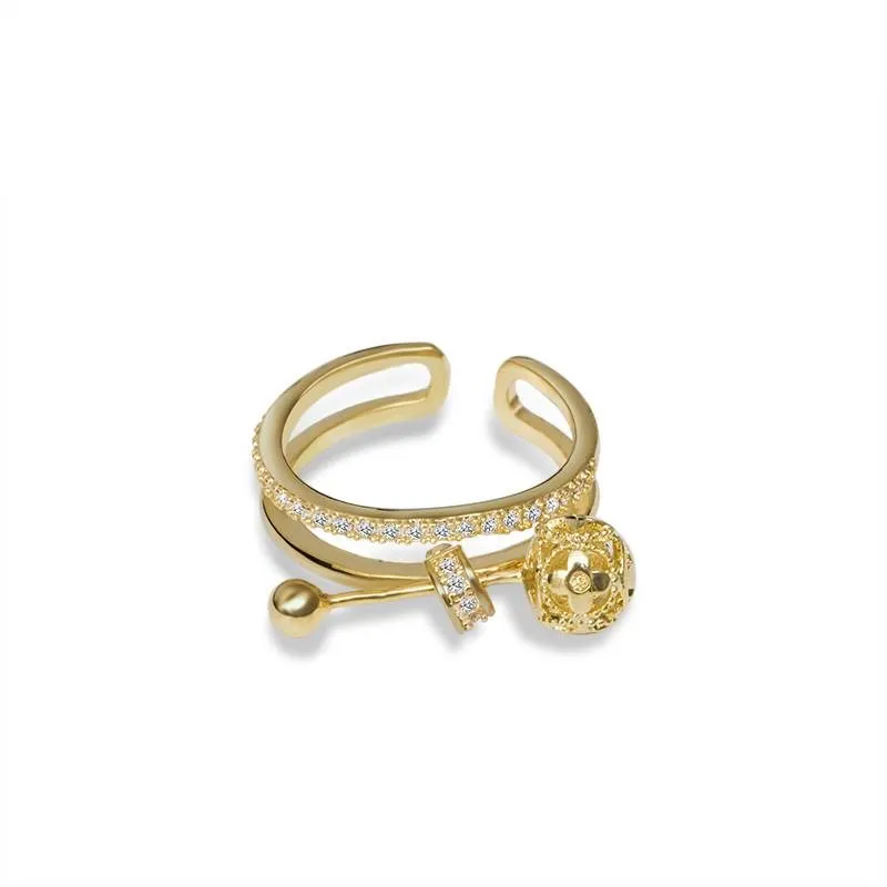 HUANZHI Стразы золотого цвета, металлические шарики, имитация жемчуга, открытые кольца, шикарные кольца на палец из сплава для женщин, вечерние ювелирные изделия для путешествий