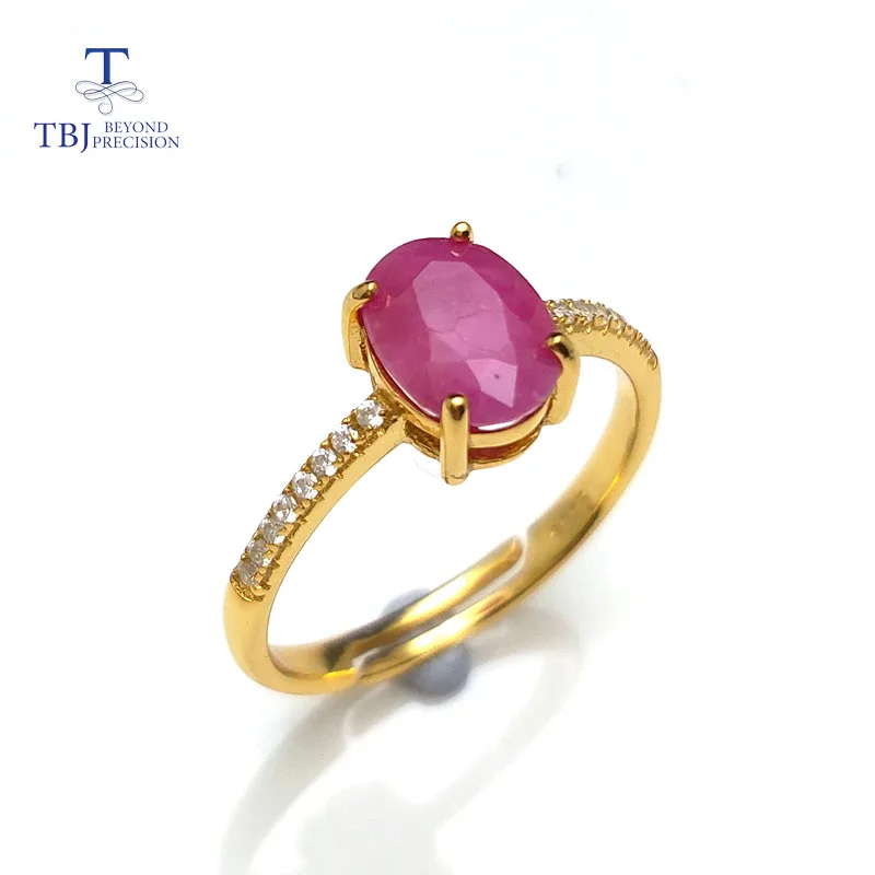 

TBJ,100% natural real ruby gemstone ring in 925 sterling silver yellow gold color,simple & elegant design for girls as a gift