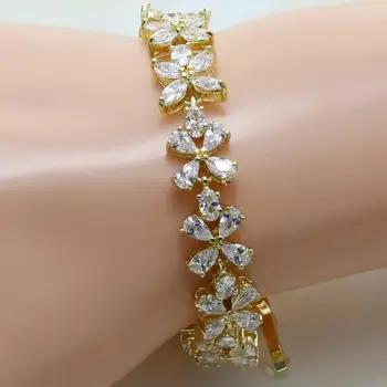 

Otogo Transing 7-8 Inches American Women Jewelry Bracelet White Gold Color Bezel Set Cubic Zirconia Center Stone Charm Bracelet