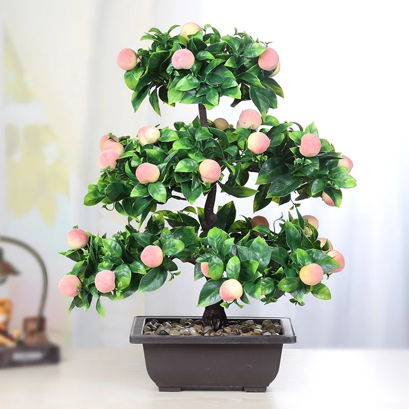 2355 Grande Taille Vert Plante Pot Imitation Fleur En Plastique Artificiel Arbre Fruitier Arbre Salon Bonsaï Simulation In Fleurs Séchées Et