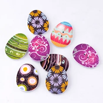

Free Shipping Retail 10Pcs Random Mixed Easter Colored Eggs Pattern Wood Painting Sewing Buttons Scrapbooking 23x31mm F0265