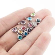 Breloques en Pierre de Naissance en cristal coloré, en acier inoxydable, 6mm, pour bijoux, prix de gros, 12 pièces/lot