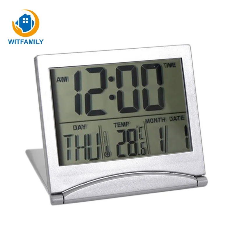 Folding LCD Digital Weather Station Desk Temperature Travel Bedside Alarm Clock