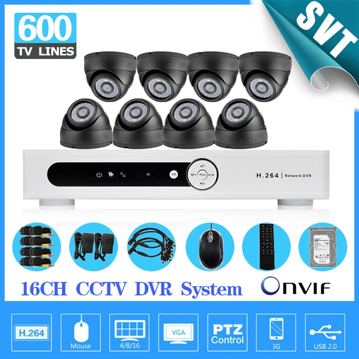 

16 channel cctv dvr security system 600tvl IR dome video Surveillance camera dvr Recorder 16ch hdmi 1080p 1TB HDD SK-221