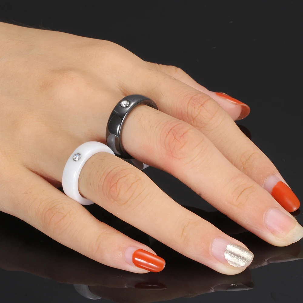 Fashion Men Women Black White Colorful Ring Ceramic Ring For Women With Big Crystal Wedding Band Width 6mm Size 6-10 Gift crystal rings fashion rings wedding rings fashion ring finger rings