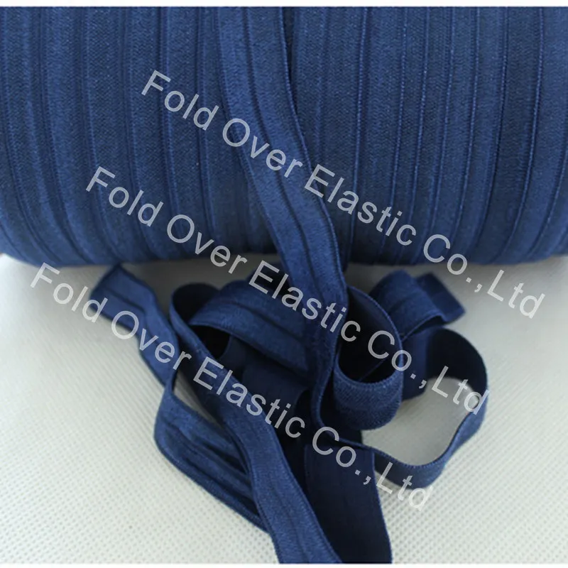 

Free shipping shiny 15mm fold over elastic(370NAVY), 100yard per roll, good elasticity elastic for hair ties headbands