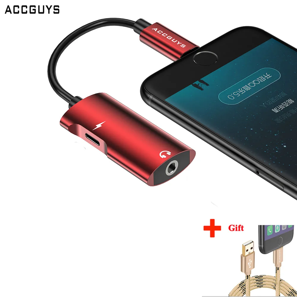 Koop ACCGUYS 2 in 1 Audio Adapter Voor iPhone 6 7 8 X iPad Lader Splitter Oortelefoon Aux Kabel Voor Verlichting telefoon Adapter w Usb kabel