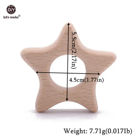 Let's Make 1PC Baby Teether Animal Wood Rings Elephant Camera Heart BPA Free Wooden Teether Nursing Accessorie Teething Toys star
