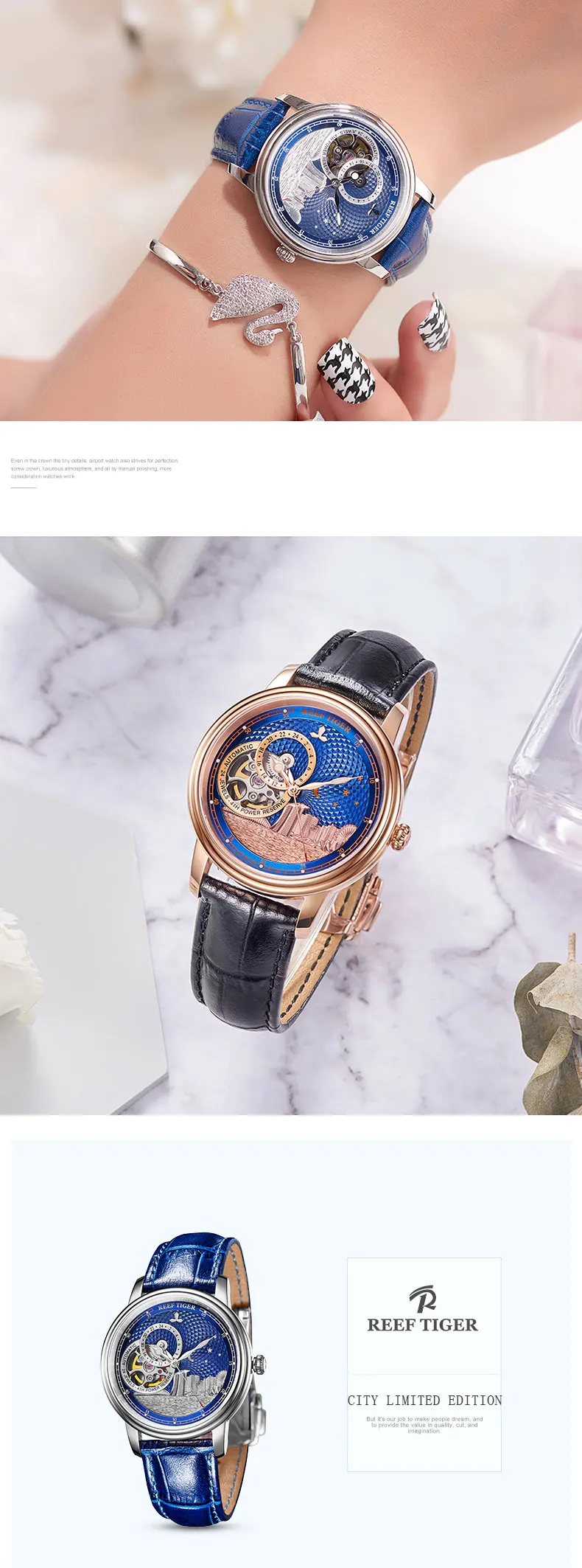 Reef Tiger/RT Blue Tourbillon автоматические часы Роскошные модные часы для женщин и мужчин унисекс часы новые часы Reloj RGA1739