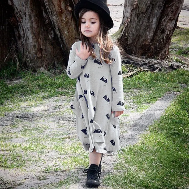 

New 2-7Y Girl Cute Mouse Character Pattern Baby Dress Children Clothing Kids Girls Long Sleeve Vestido Infantil