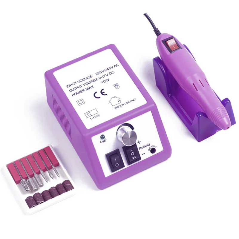 Электрический Фрезер для маникюра, дрель для ногтей, 20000 ОБ/мин, для маникюра, педикюра, сверлильный станок, аксессуары для ногтей, художественный инструмент - Цвет: Purple