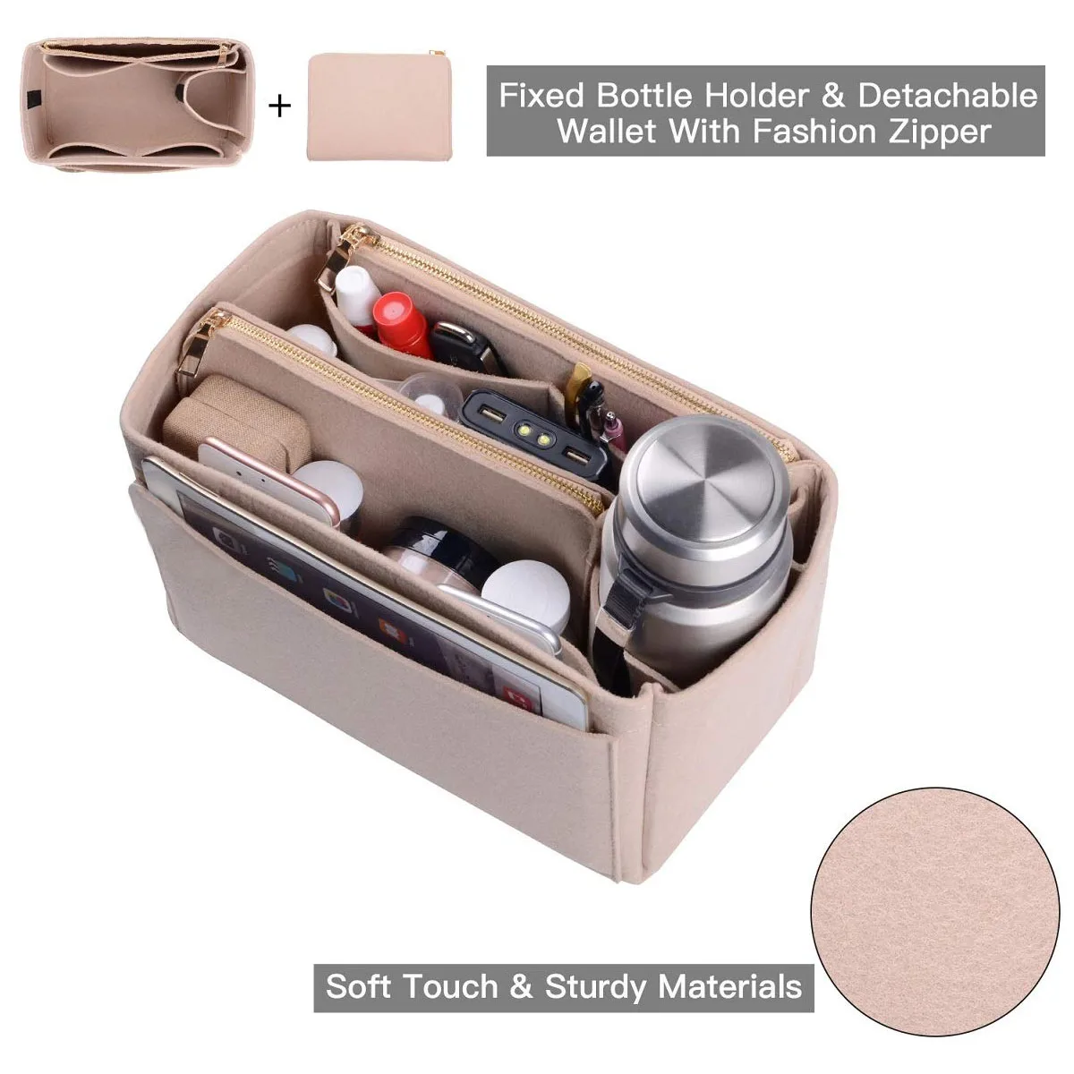

Purse Organizer Insert,Premium Quality Felt Fabric Bag Organizer for Purse Handbag Tote Bags/Cosmetic Toiletry Storage bag
