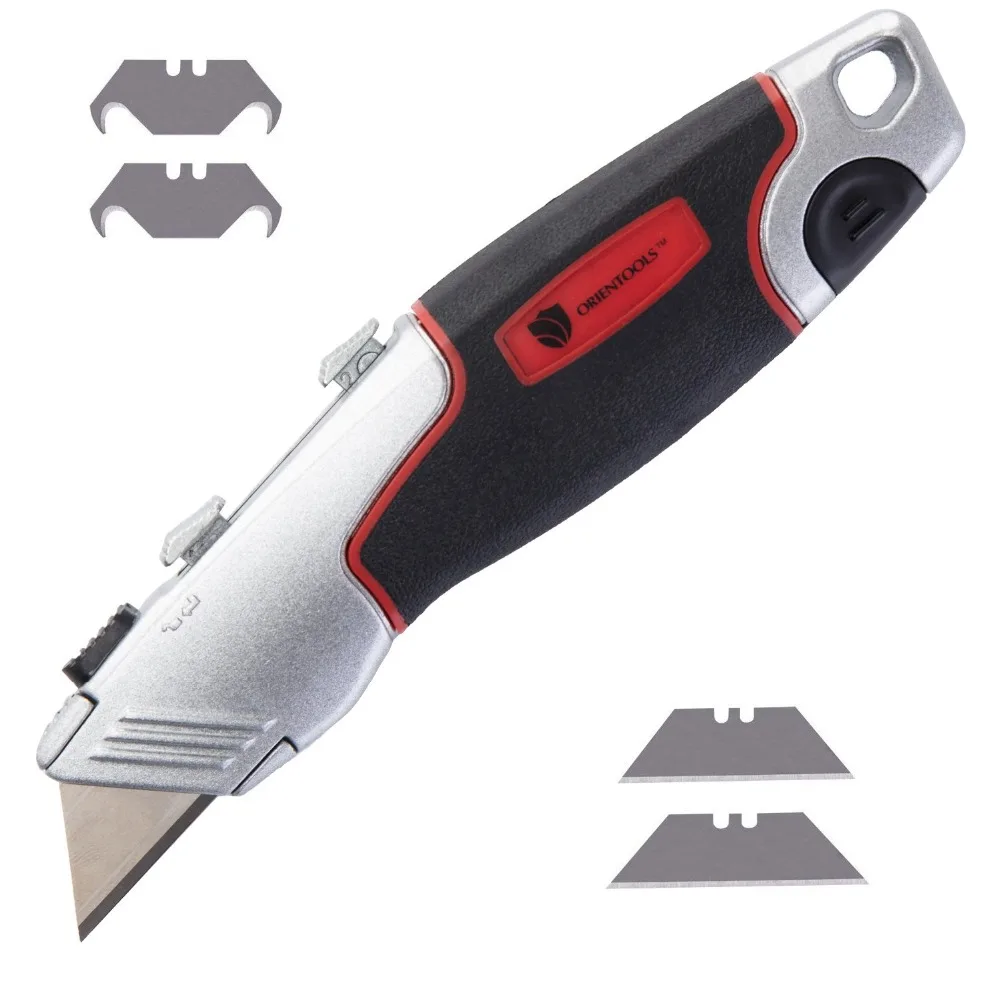 

ORIENTOOLS Utility Knife Box Cutter Heavy Duty Multifunctional Retractable with Hook Blade Carpet Cutting Blades
