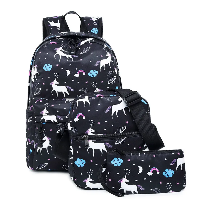 

Fashion Women Canvas Backpack 3pcs/set Unicorn Printing Rucksacks for Teenager Girls School Bag Travel Bags Female Bagpack BB155