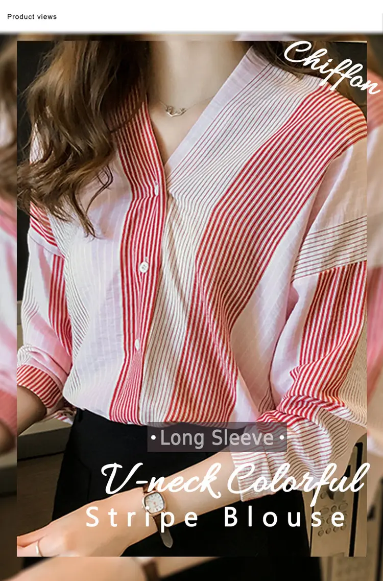 2019 Autumn Women's Striped Shirts Womens Tops And Blouses Fashion Long Sleeve Shirt Plus Size V-neck Blusas Chemise Femme (1)