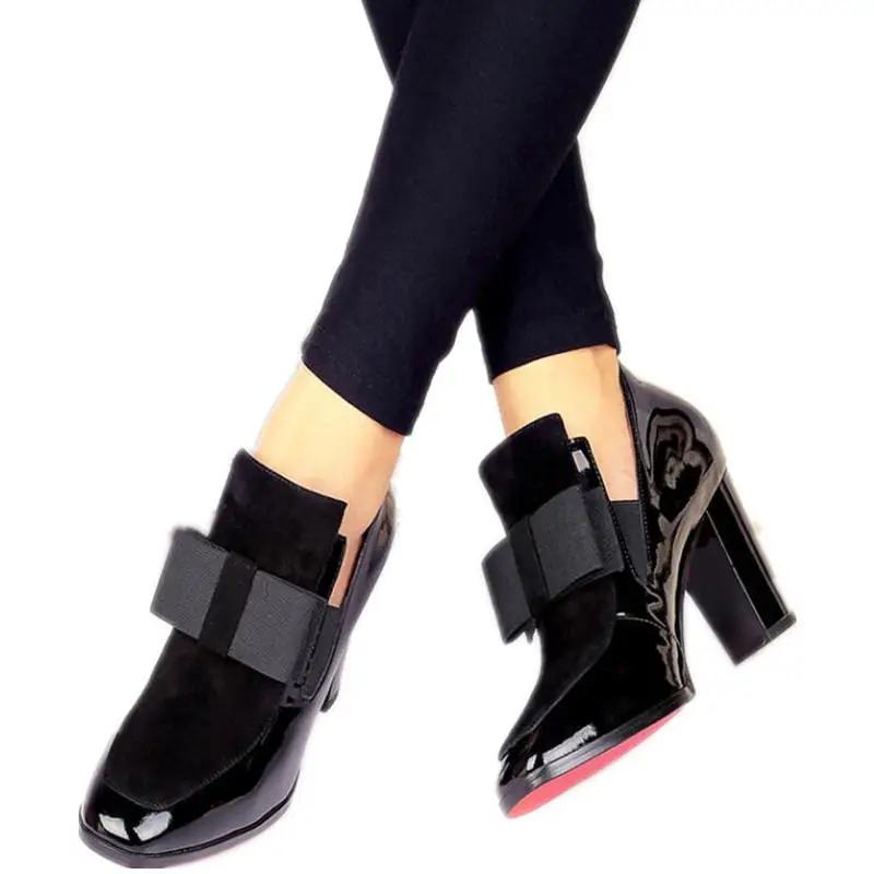 

New 100% Red Bottom sole high heels pumps square toe genuine leather shoes women ladies black Sexy chaussure femme