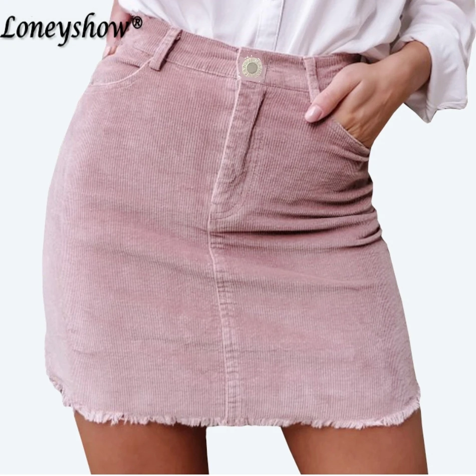

Vintage corduroy pink pencil skirt Fashion streetwear metal button zipper short skirt 2017 New autumn mini skirts womens