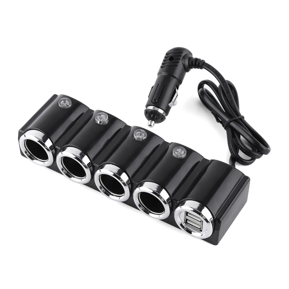 

4 Way Car Cigarette Lighter Socket Splitter Power Charger Adapter Charging Dual USB Ports for Smartphones DC 12V/24V Black 120W