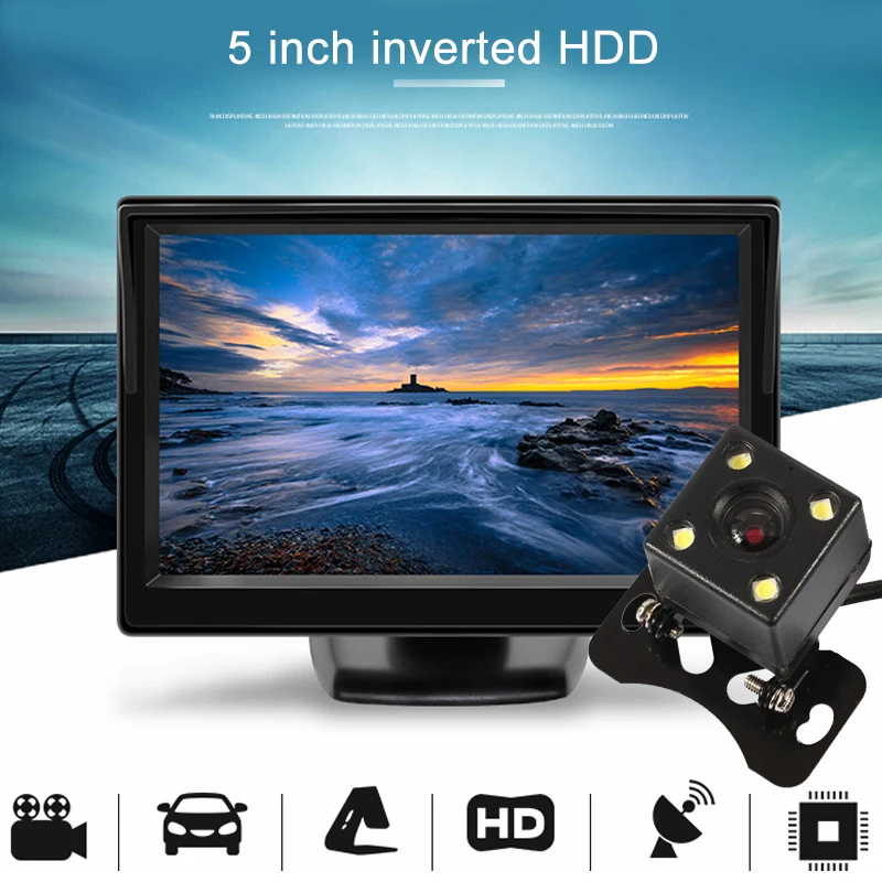 

VEHEMO Car Monitor Reverse Display 5Inch with Rear View Camera Parking 800*480 TFT LCD HD Screen Security Alarming Car-Styling