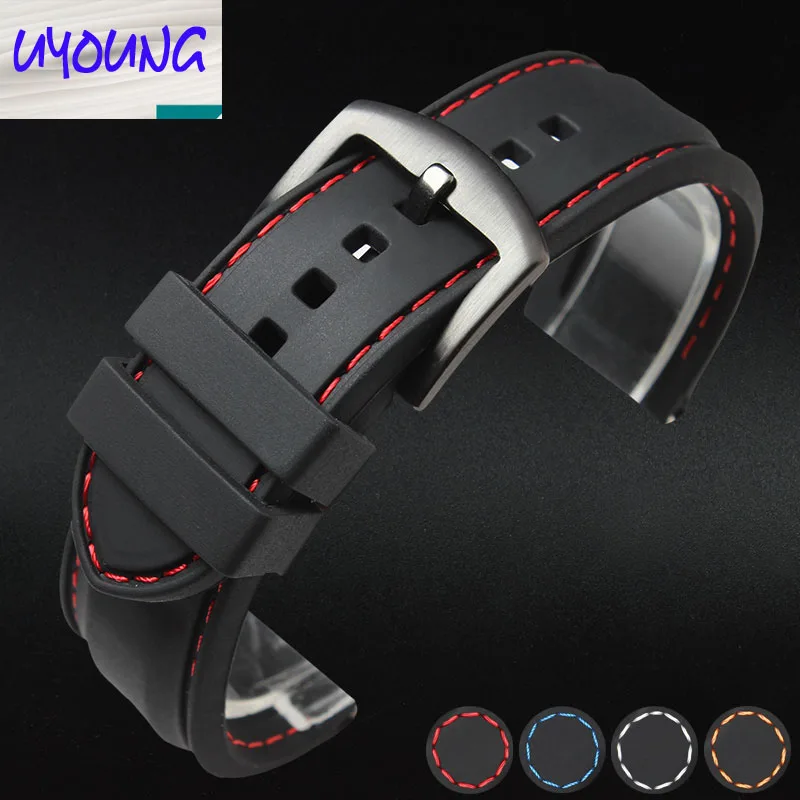 Uyoung腕時計で天然ゴムバンド22ミリメートル黒男性スポーツ