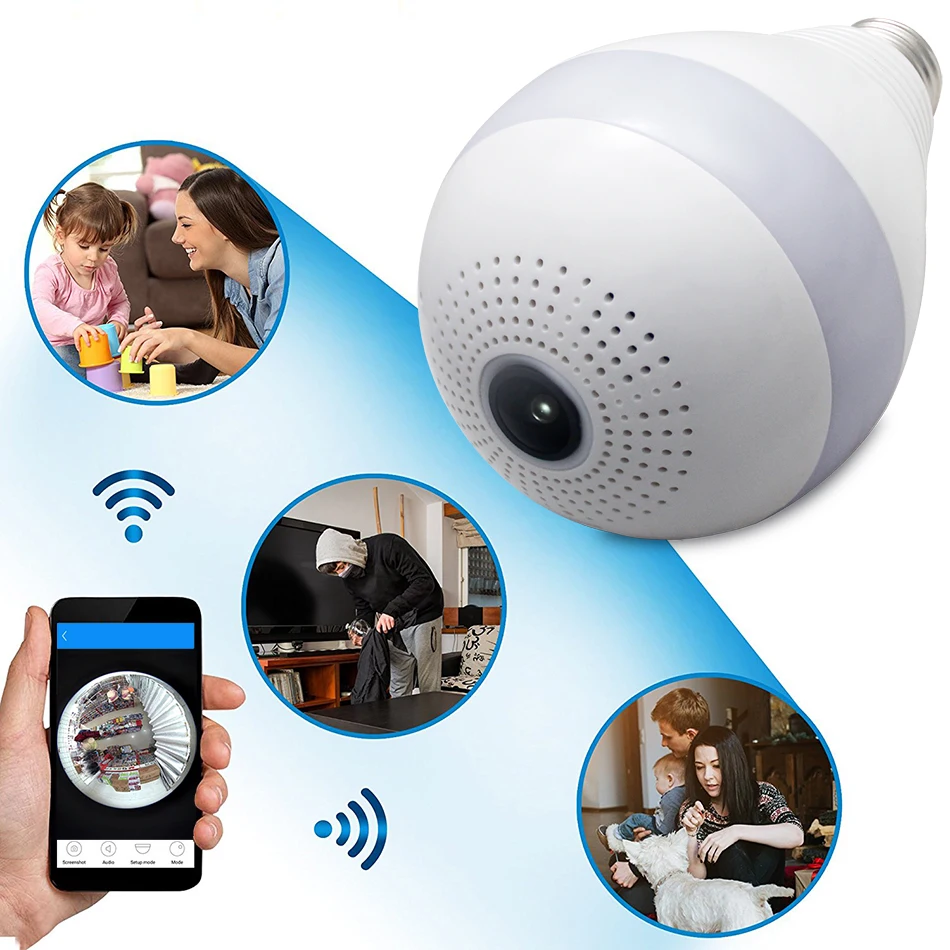  1080P 360 di Sicurezza Macchina Fotografica di wifi Lampada Panoramica Lampadina IP CCTV Video di S