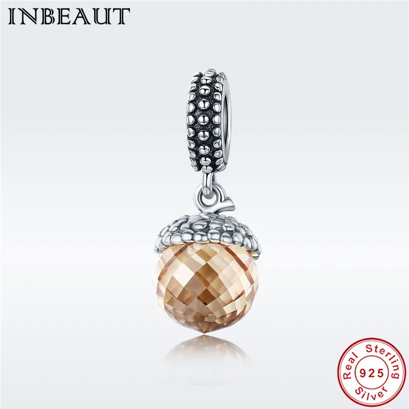 

fit Pandora Charm Bracelet 925 Sterling Silver Brown Cubic Zirconia Squirrel Favorite Nut Beads Pendant for Women Necklace&Chain