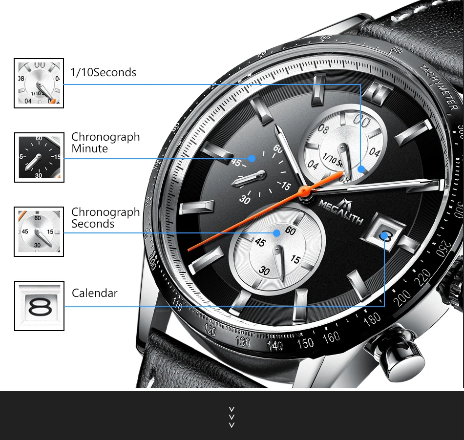 MEGALITH мужские модные Chronograp часы аналоговые кварцевые с датой часы мужские водонепроницаемые мужские спортивные из нержавеющей стали наручные часы