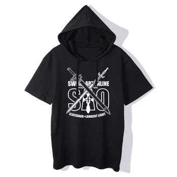 

Anime SWord art online T Shirt For Men&Women Unisex O-Neck turn down false two piece collar Shirts Uchiha Clothing