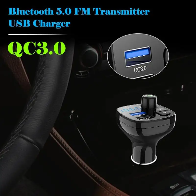 Универсальный BT12 Bluetooth 5,0 автомобильный комплект громкой связи FM передатчик MP3 плеер USB Зарядное устройство QC3.0 Быстрая зарядка
