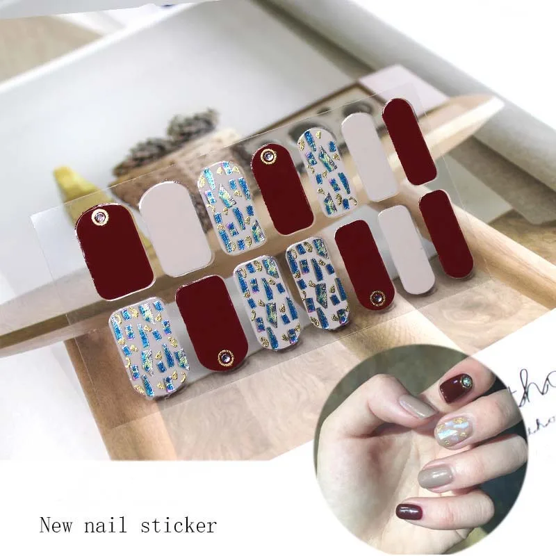 

14tips/sheet Colorful 3D Nail Art Sticker Adhesive Full Tips Polish Slider Shiny Nail Decorations DIY Stencil Manicure D42