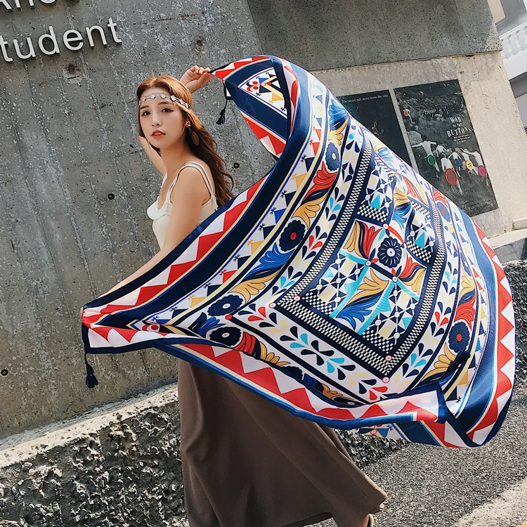 Шелковый шарф женский летний морской Солнцезащитная шаль шарф двойного назначения Changsha пляжный шарф супер-Большой Baitachun пляжный шарф - Цвет: Небесно-голубой