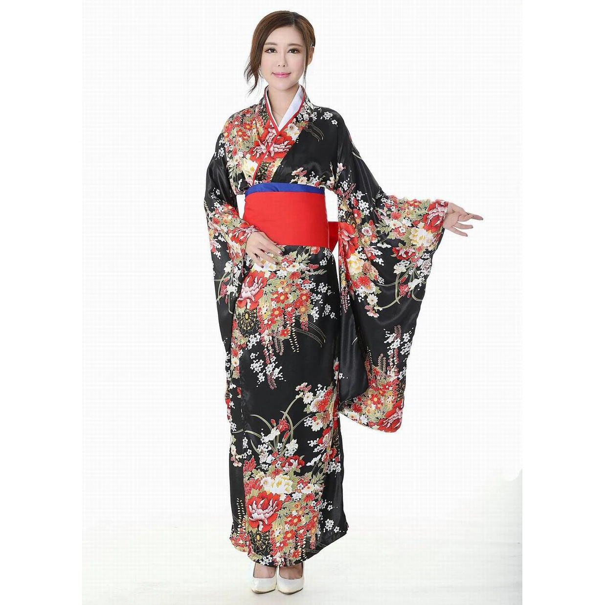 Japanese Traditional Flower Geisha Kimono Vintage Women Stage Show Costume Halloween Cosplay Hell Girls Enma Women Sakura Suit