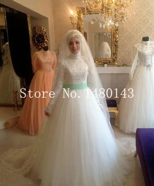 nuevo blanco marfil encaje hiyab musulmanes vestidos boda apliques