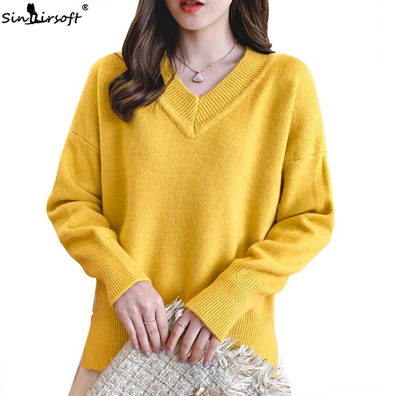 

Fashion V-neck Autumn New Listing Women's Sweater Long-sleeved Loose Pullover Casual Soft Comfortable Sweater Hot Shirt Women