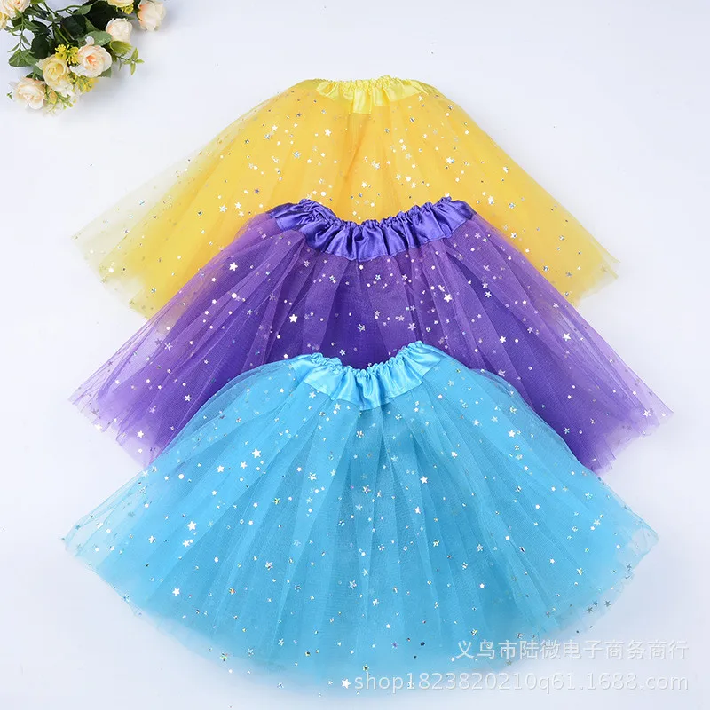 

2019 Chiffon Tutus Skirt for Baby Girls Pettiskirt Kids Princess tutu Mesh Sequin Stars 3 Layers Tulle Toddler Dance Skirts