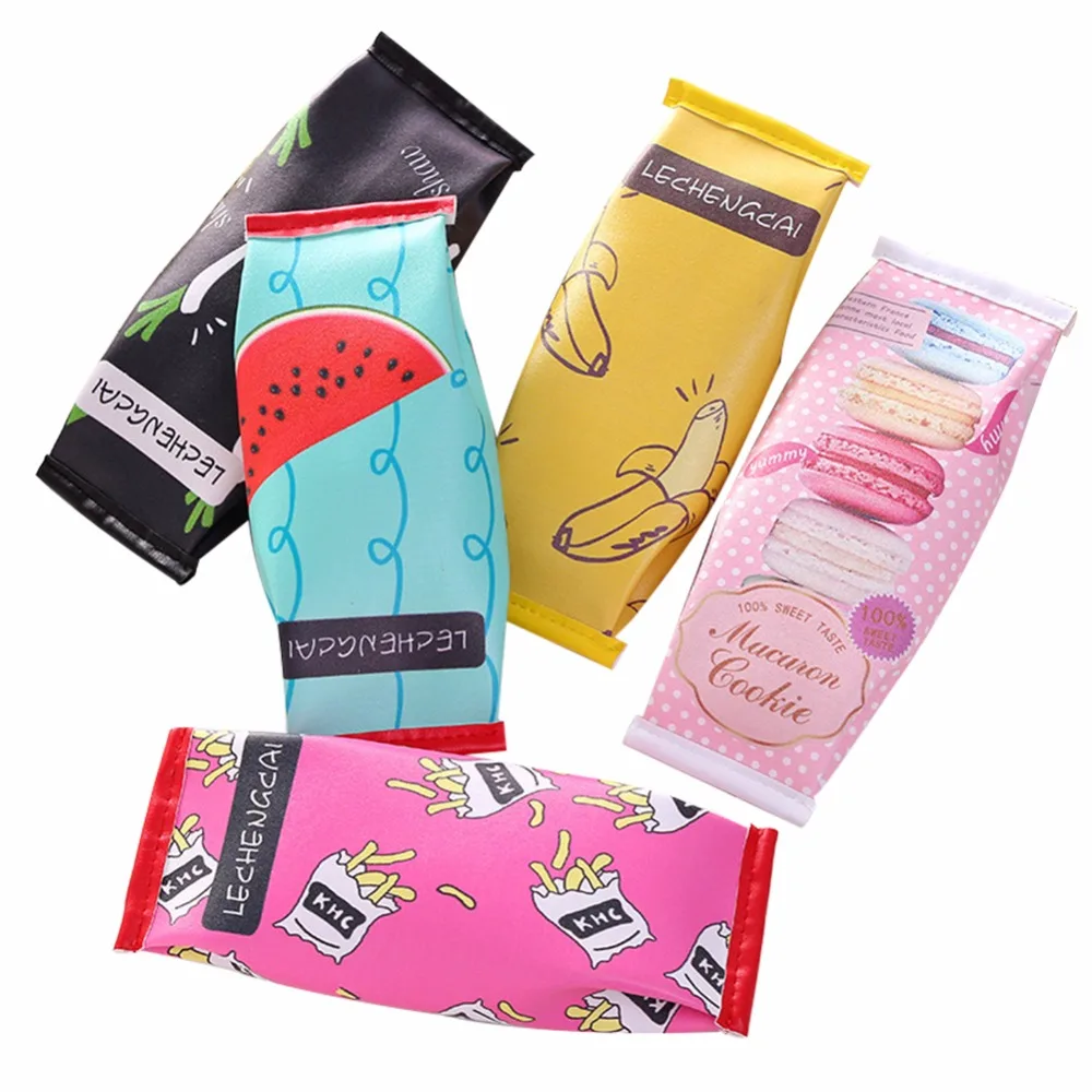 

Cute Cookie Snacks Pencil Cases For Student PU Leather Fun Pencil Box Stationery Pouch School Office Supplies Storage Coin Purse