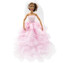1PCS Elegant Pink Lace Wedding Dress with Veil for Barbie Doll Clothes Accessories Play House Dressing Up Costume Kids Toys Gift leadingstar 20 pcs lot pink hangers dress clothes accessories for barbie doll pretend play new year girls gift zk15