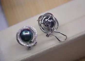 

free shipping>>>>noble jewelry one pairs 10-11mm Freshwater pearls peacock green 925s earrings jewelry