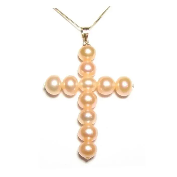 

Genuine Pink Pearl Cross Pendant match chain