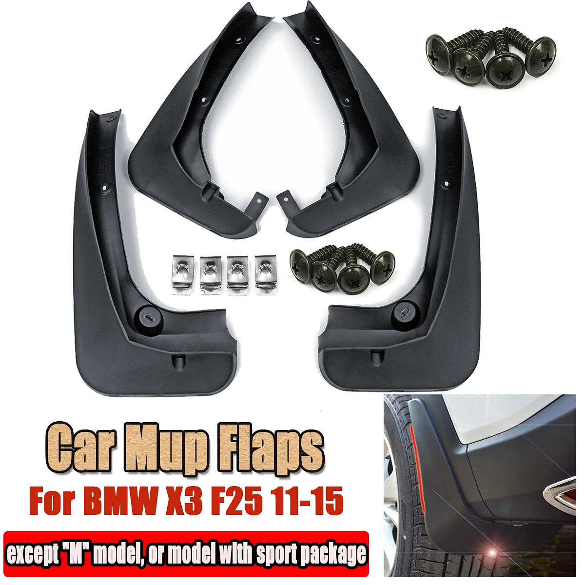 

4pcs Car Fender Flares Mud Splash Guards Mud Flaps Mudguards Mudflaps for BMW X3 F25 2011-2016 Accessories
