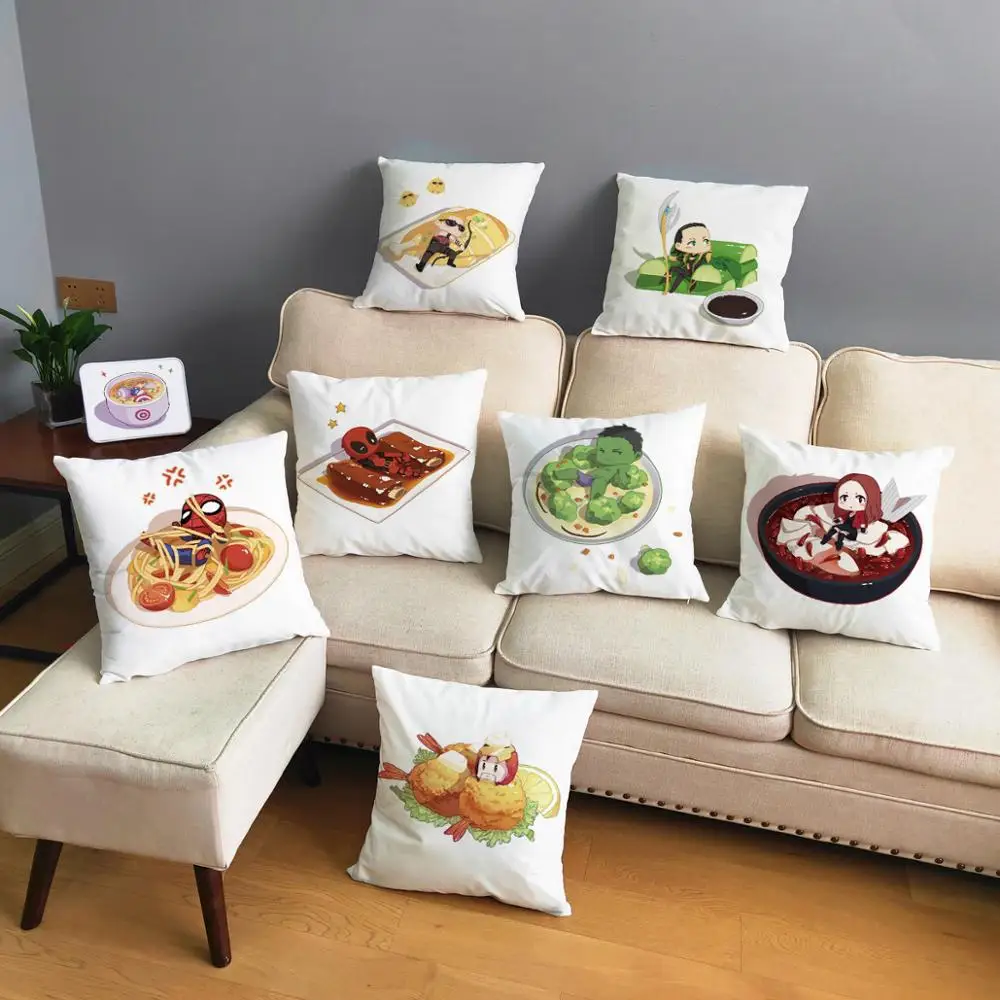 

American Anime Cute Food Super Hero Soft Short Plush Cushion Cover Home Decor lovely Pillow Cover Pillows Case for Sofa 45m*45cm