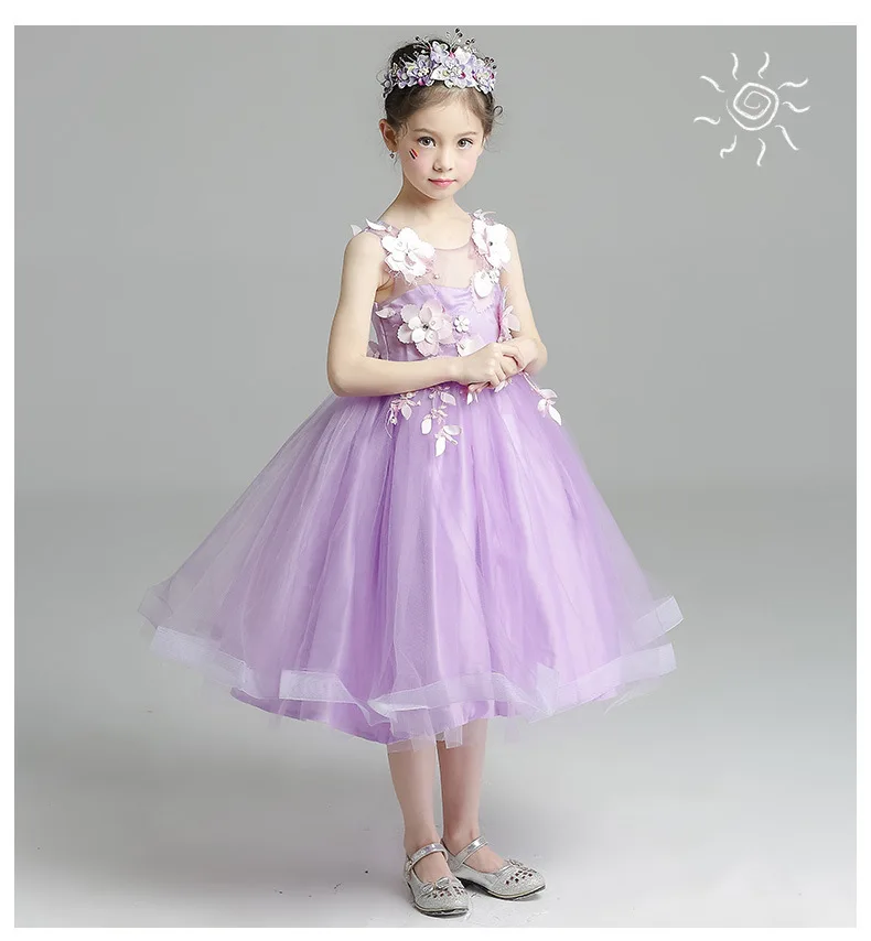 

2018 Fluffy Flower Girl Dress Baby Girls Princess Lace Party Dress Appliques Tulle Wedding Pageant Party Costumes Clothes